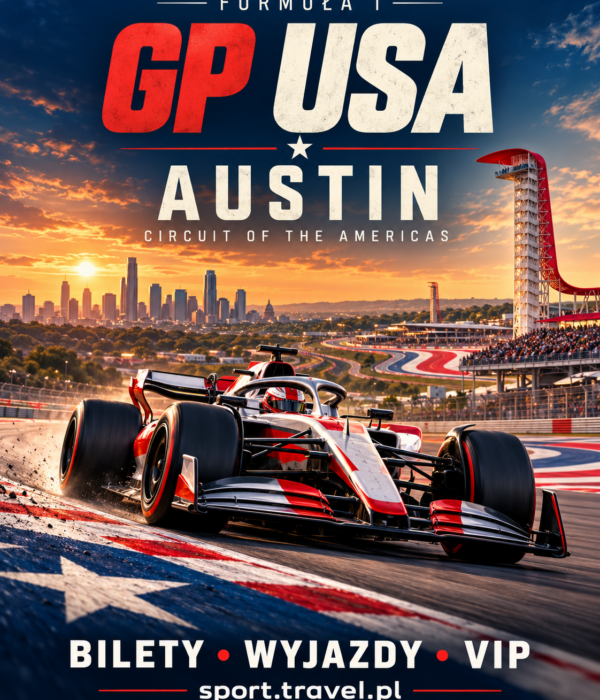 Formuła 1 GP USA Austin – plakat z bolidem i wieżą Circuit of the Americas